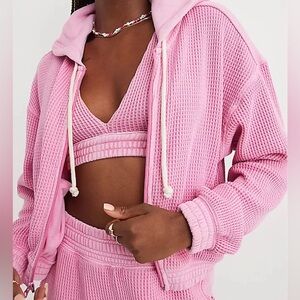 Aerie Cropped Waffle Knit Zip Up Hoodie